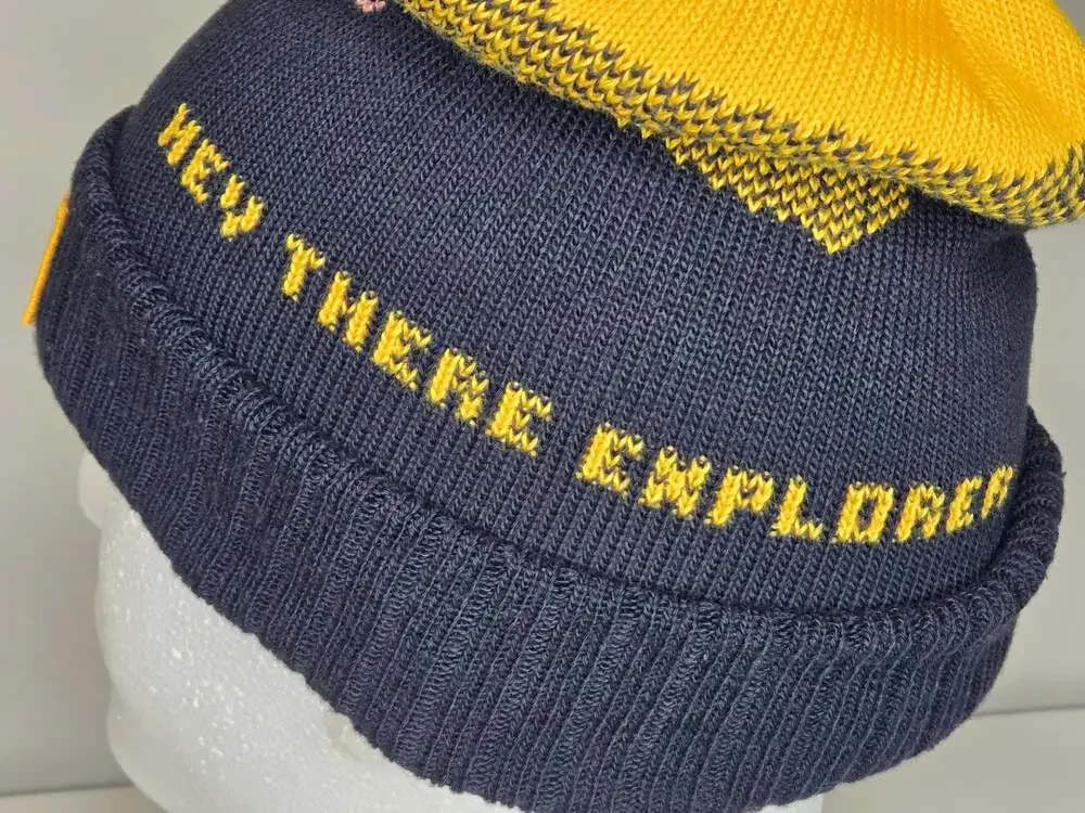 The North Face Heritage Ski Tuke Beanie Navy Yellow Pom Pom Hat